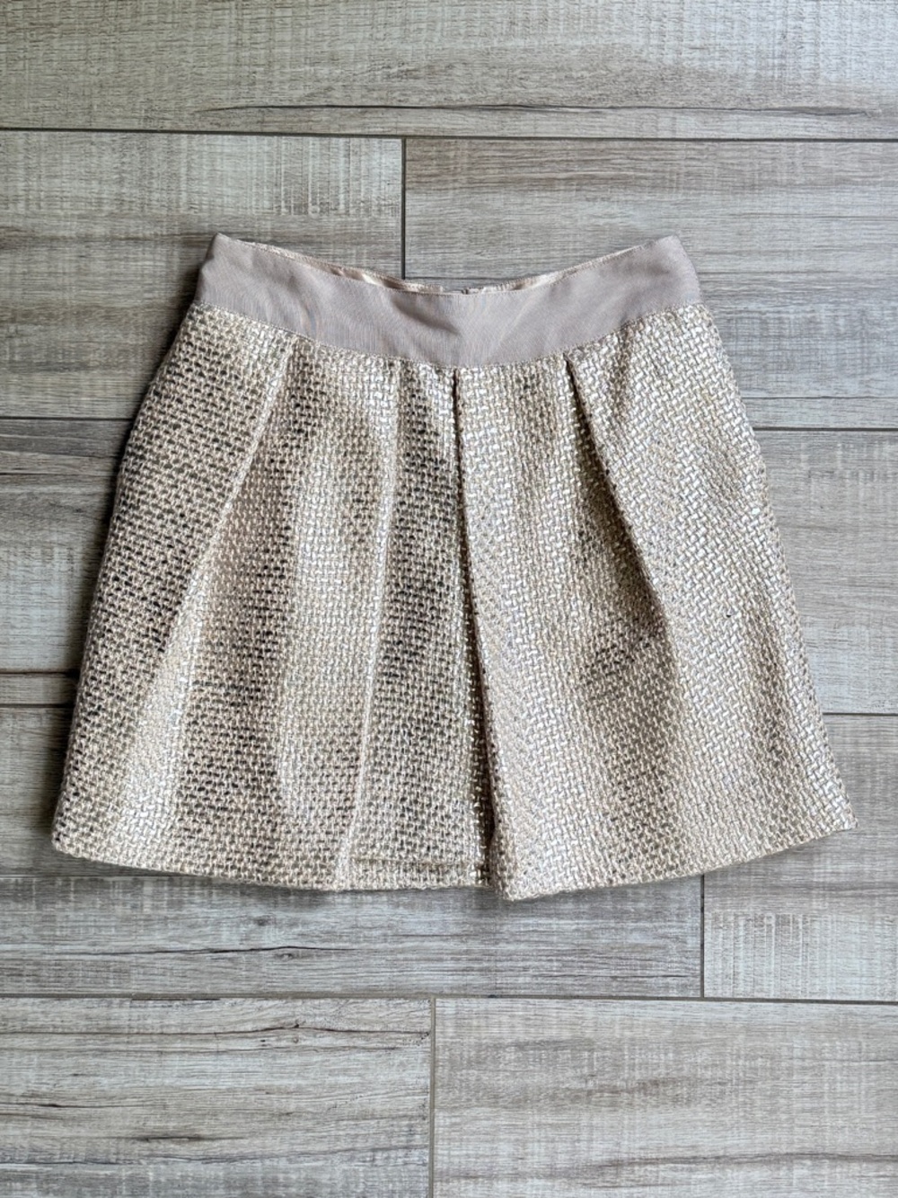MILLY NY Mad In USA Metallic Gold Tweed Mini Skirt - Size 2 - Silk Blend